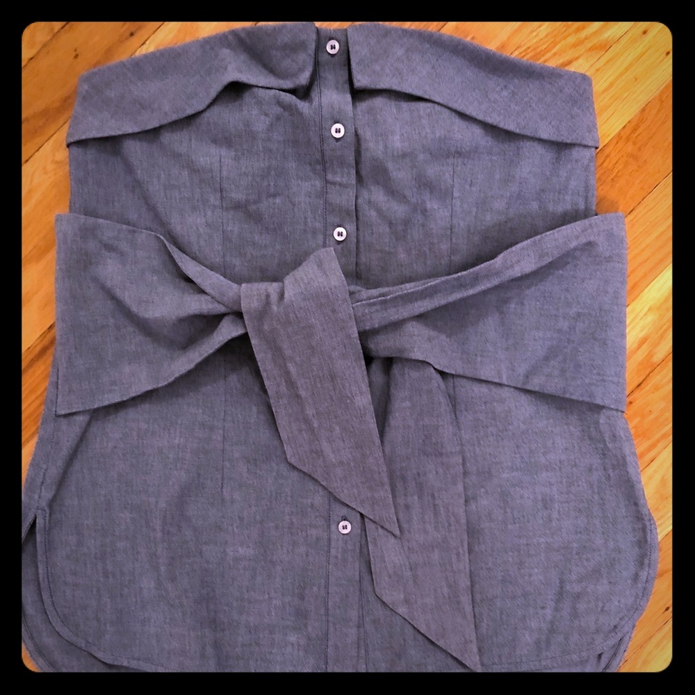 Blue chambray tube top with tie